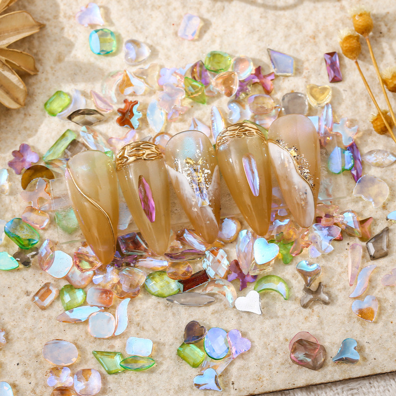 100PCS/Pakiranje Mješoviti oblik Aurora Nail Rhinestones Flatback Polar Light Smola Dragulji Kamenje Manikura Nails Art Decoration Accessories