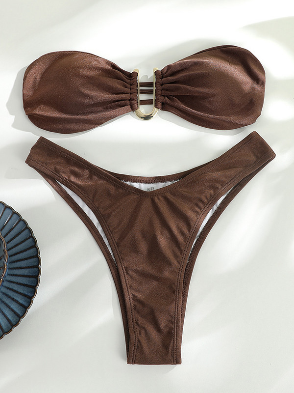 Jednobojni kupaći kostim Ženski kupaći kostim Bandeau bikini 2022 Biquinis Feminino kupaći kostim Komplet bikinija visokog struka Odjeća za plažu Seksi bikini