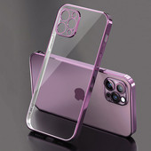 Luksuslik kattega läbipaistev ümbris iPhone 11 12 13 14 Pro Max kandilise raamiga silikoon X XR XS Max 8 7 Plus selge tagakaane ümbris