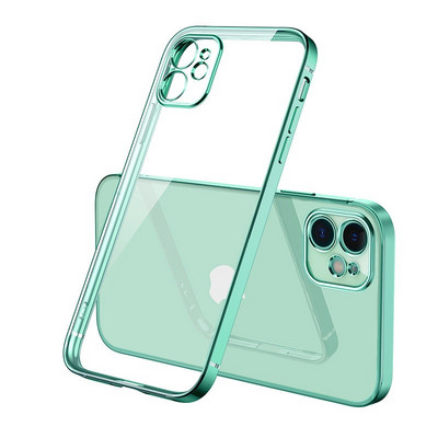 Luksuslik kattega läbipaistev ümbris iPhone 11 12 13 14 Pro Max kandilise raamiga silikoon X XR XS Max 8 7 Plus selge tagakaane ümbris
