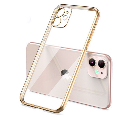 Luksuslik kattega läbipaistev ümbris iPhone 11 12 13 14 Pro Max kandilise raamiga silikoon X XR XS Max 8 7 Plus selge tagakaane ümbris