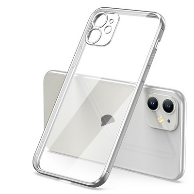 Luksuslik kattega läbipaistev ümbris iPhone 11 12 13 14 Pro Max kandilise raamiga silikoon X XR XS Max 8 7 Plus selge tagakaane ümbris