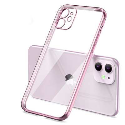 Luksuslik kattega läbipaistev ümbris iPhone 11 12 13 14 Pro Max kandilise raamiga silikoon X XR XS Max 8 7 Plus selge tagakaane ümbris