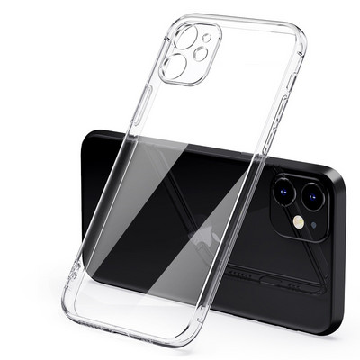 Luksuslik kattega läbipaistev ümbris iPhone 11 12 13 14 Pro Max kandilise raamiga silikoon X XR XS Max 8 7 Plus selge tagakaane ümbris