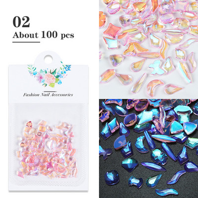 100 tk/pakendis segakujulised läbipaistvad Aurora küünte kivid Lamedad küüned Kunstkaunistused Aksessuaarid Maniküüri dekoratiivtarvikud
