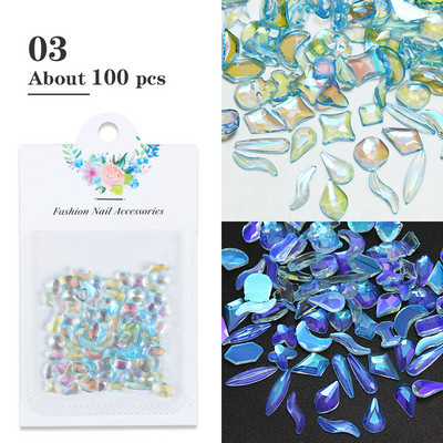 100 tk/pakendis segakujulised läbipaistvad Aurora küünte kivid Lamedad küüned Kunstkaunistused Aksessuaarid Maniküüri dekoratiivtarvikud