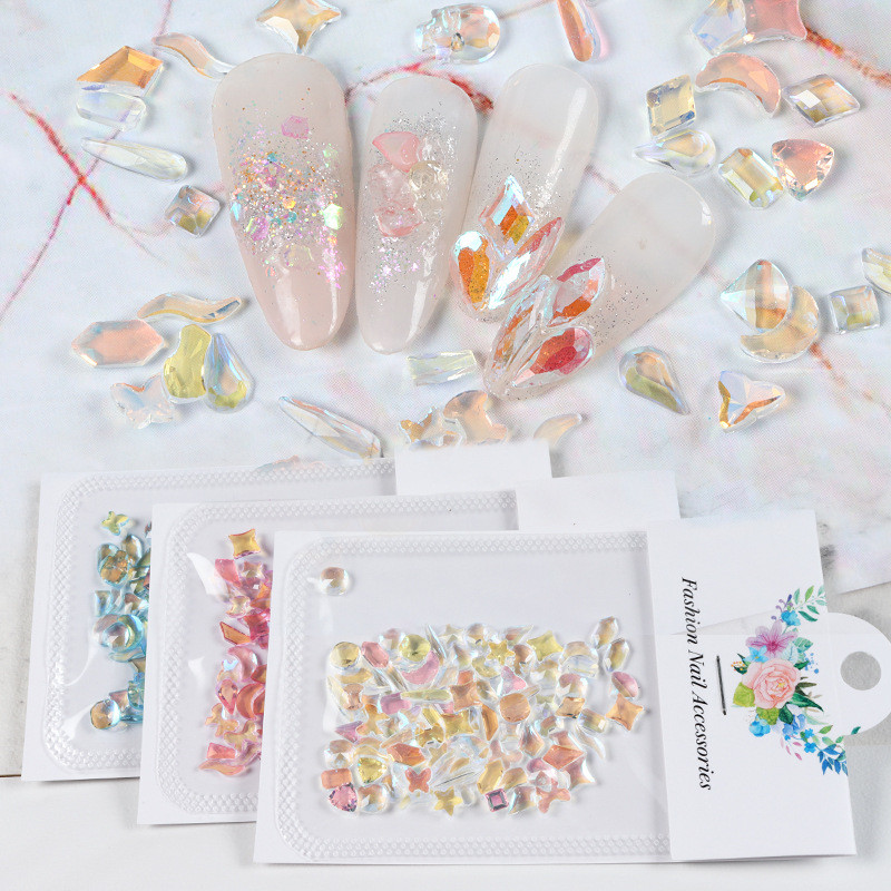 100 tk/pakendis segakujulised läbipaistvad Aurora küünte kivid Lamedad küüned Kunstkaunistused Aksessuaarid Maniküüri dekoratiivtarvikud