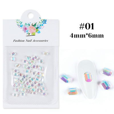 40 kom. Ukrasni kamenčići za nokte Pravokutni kristalni sjajni 3D dragi kamen Manikura Nail Art Decoration Charms Nakit Dodaci