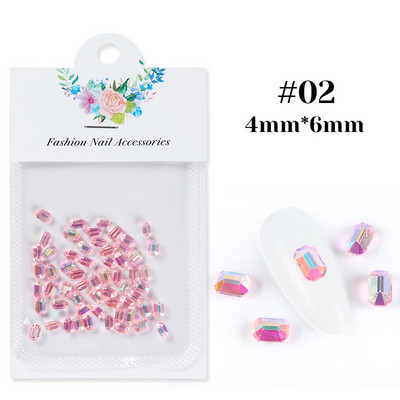 40 kom. Ukrasni kamenčići za nokte Pravokutni kristalni sjajni 3D dragi kamen Manikura Nail Art Decoration Charms Nakit Dodaci