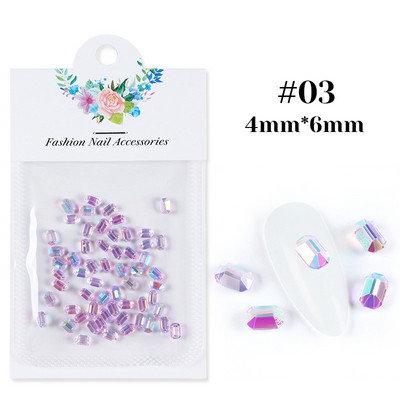 40 kom. Ukrasni kamenčići za nokte Pravokutni kristalni sjajni 3D dragi kamen Manikura Nail Art Decoration Charms Nakit Dodaci