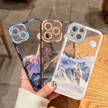 Ρετρό Sunset Clouds Snow Mountain Case για iPhone 13 Pro 11 12Pro Max XR XS Max 8Plus 14 X Προστασία φακού Αντικραδασμικό μαλακό κάλυμμα