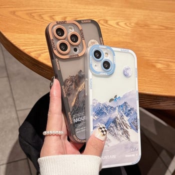 Ρετρό Sunset Clouds Snow Mountain Case για iPhone 13 Pro 11 12Pro Max XR XS Max 8Plus 14 X Προστασία φακού Αντικραδασμικό μαλακό κάλυμμα