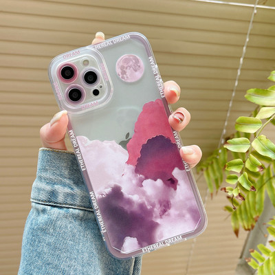 Ретро Sunset Clouds Snow Mountain Калъф за iPhone 13 Pro 11 12Pro Max XR XS Max 8Plus 14 X Защита на обектива Удароустойчиво меко покритие