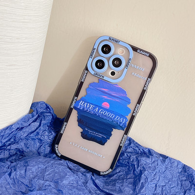 Ретро Sunset Clouds Snow Mountain Калъф за iPhone 13 Pro 11 12Pro Max XR XS Max 8Plus 14 X Защита на обектива Удароустойчиво меко покритие