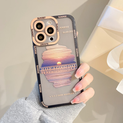 Ретро Sunset Clouds Snow Mountain Калъф за iPhone 13 Pro 11 12Pro Max XR XS Max 8Plus 14 X Защита на обектива Удароустойчиво меко покритие