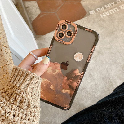 Ретро Sunset Clouds Snow Mountain Калъф за iPhone 13 Pro 11 12Pro Max XR XS Max 8Plus 14 X Защита на обектива Удароустойчиво меко покритие