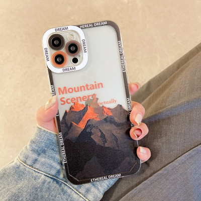 Ретро Sunset Clouds Snow Mountain Калъф за iPhone 13 Pro 11 12Pro Max XR XS Max 8Plus 14 X Защита на обектива Удароустойчиво меко покритие
