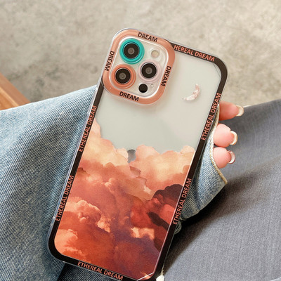 Ретро Sunset Clouds Snow Mountain Калъф за iPhone 13 Pro 11 12Pro Max XR XS Max 8Plus 14 X Защита на обектива Удароустойчиво меко покритие