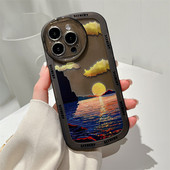 INS Sunset Sea Round Защитен обектив Калъф за телефон за iPhone 13 12 11 Pro Max XS Max XR X Удароустойчива броня Мек силиконов 13 капак