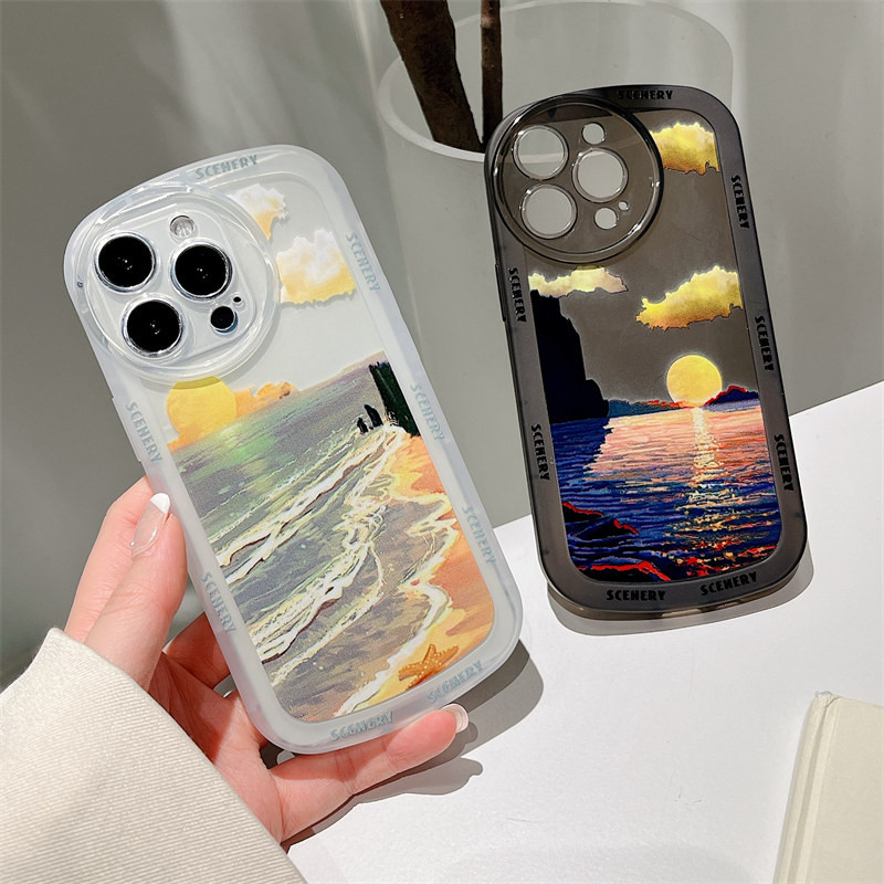 INS Sunset Sea Round Защитен обектив Калъф за телефон за iPhone 13 12 11 Pro Max XS Max XR X Удароустойчива броня Мек силиконов 13 капак