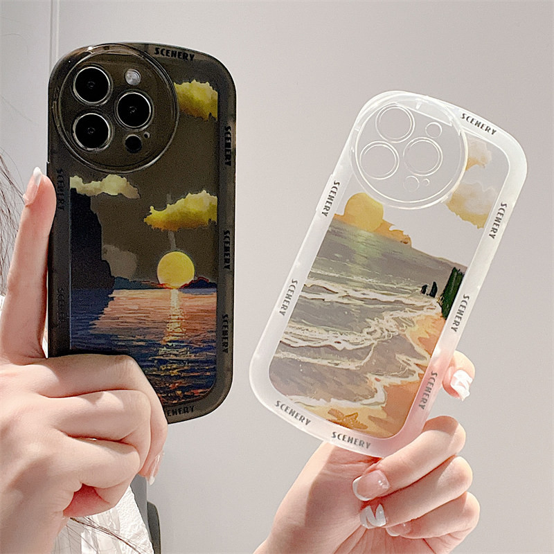 INS Sunset Sea Round Защитен обектив Калъф за телефон за iPhone 13 12 11 Pro Max XS Max XR X Удароустойчива броня Мек силиконов 13 капак