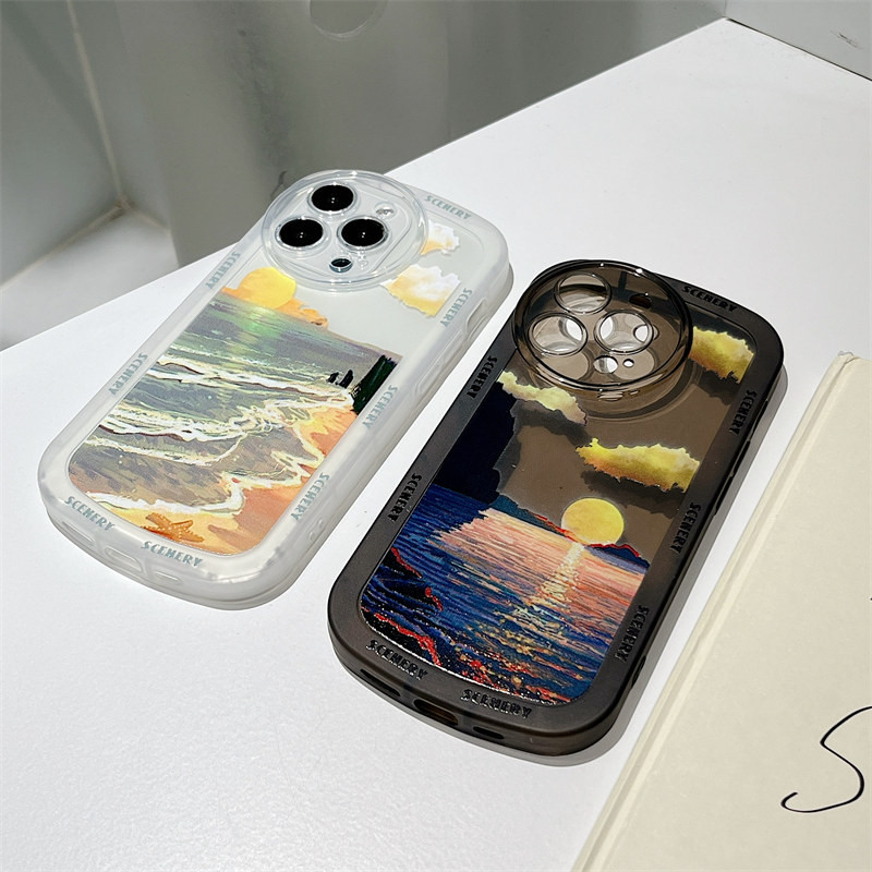 INS Sunset Sea Round Защитен обектив Калъф за телефон за iPhone 13 12 11 Pro Max XS Max XR X Удароустойчива броня Мек силиконов 13 капак
