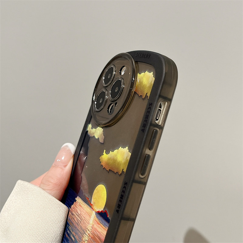 INS Sunset Sea Round Защитен обектив Калъф за телефон за iPhone 13 12 11 Pro Max XS Max XR X Удароустойчива броня Мек силиконов 13 капак