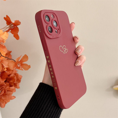 Калъф за телефон с мек бонбонен цвят Love Heart Frame за iPhone 11 12 13 Pro Max X XR XS Max 7 8 Plus Защита на обектива Удароустойчив капак