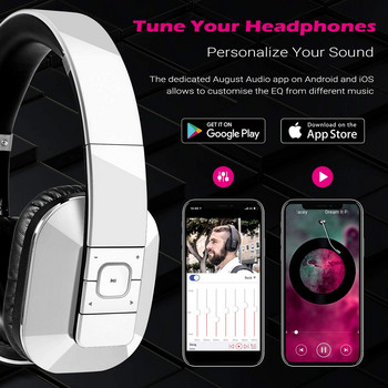 Ακουστικά Bluetooth August EP650 με μικρόφωνο πάνω από το αυτί Στερεοφωνικό Bluetooth 4.2 Ακουστικά aptX Ασύρματα ακουστικά για τηλεόραση, τηλέφωνο - Λευκό
