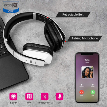 Ακουστικά Bluetooth August EP650 με μικρόφωνο πάνω από το αυτί Στερεοφωνικό Bluetooth 4.2 Ακουστικά aptX Ασύρματα ακουστικά για τηλεόραση, τηλέφωνο - Λευκό