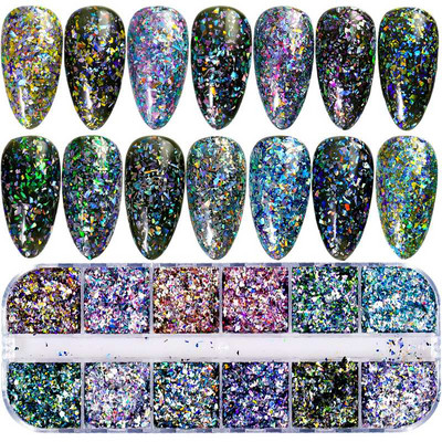 12 Pearl Light Color Glitter gél körömlakk por por kaméleon körömdíszítéshez manikűr kellék eszköz