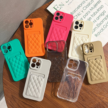 Υποδοχή κάρτας Diamond Lattice Pattern Θήκη τηλεφώνου για iPhone 11 12 13 14Pro Max XS Max X XR 14Plus Wallet Skin Feel Soft Cover