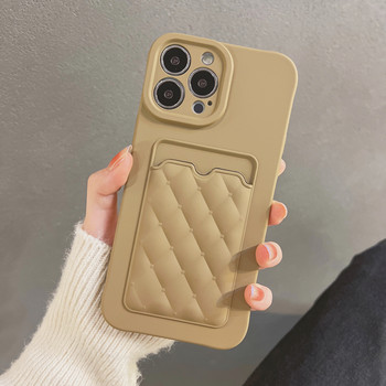 Υποδοχή κάρτας Diamond Lattice Pattern Θήκη τηλεφώνου για iPhone 11 12 13 14Pro Max XS Max X XR 14Plus Wallet Skin Feel Soft Cover