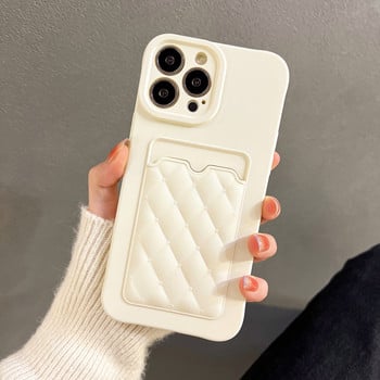 Υποδοχή κάρτας Diamond Lattice Pattern Θήκη τηλεφώνου για iPhone 11 12 13 14Pro Max XS Max X XR 14Plus Wallet Skin Feel Soft Cover