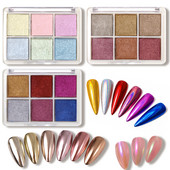6 szín Holografikus Lézer Aurora Solid Mirror Köröm Glitter Púder Köröm UV Gél Lakk Pigment Nail Art Dekorációk Kiegészítők
