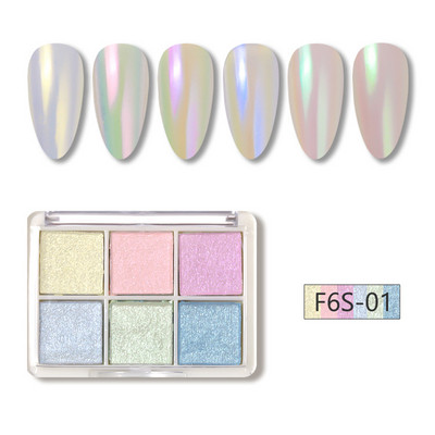 6 szín Holografikus Lézer Aurora Solid Mirror Köröm Glitter Púder Köröm UV Gél Lakk Pigment Nail Art Dekorációk Kiegészítők