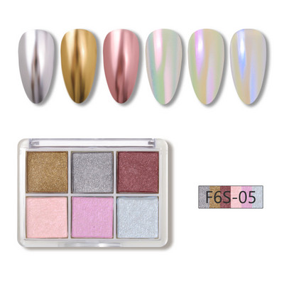 6 szín Holografikus Lézer Aurora Solid Mirror Köröm Glitter Púder Köröm UV Gél Lakk Pigment Nail Art Dekorációk Kiegészítők