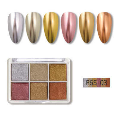 6 szín Holografikus Lézer Aurora Solid Mirror Köröm Glitter Púder Köröm UV Gél Lakk Pigment Nail Art Dekorációk Kiegészítők