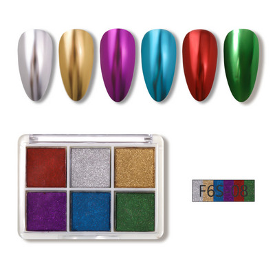 6 szín Holografikus Lézer Aurora Solid Mirror Köröm Glitter Púder Köröm UV Gél Lakk Pigment Nail Art Dekorációk Kiegészítők