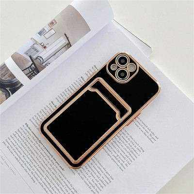 Husă de telefon de lux placată cu aur pentru carduri pentru iPhone 13 12 11 Pro Max XR XS Max X 7 8 Plus Husă din silicon moale, rezistentă la șocuri
