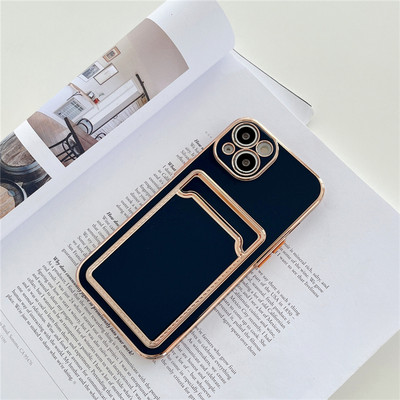 Husă de telefon de lux placată cu aur pentru carduri pentru iPhone 13 12 11 Pro Max XR XS Max X 7 8 Plus Husă din silicon moale, rezistentă la șocuri