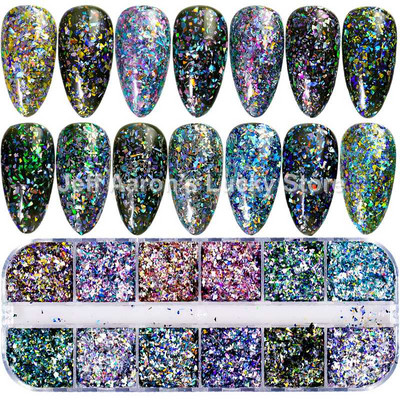 12 Color Laser Firework Glitter Gel Βερνίκι νυχιών πούλιες πούλιες Paillette ακανόνιστου σχήματος Chameleon για διακοσμήσεις νυχιών