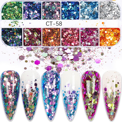 12 Color Laser Firework Glitter Gel Βερνίκι νυχιών πούλιες πούλιες Paillette ακανόνιστου σχήματος Chameleon για διακοσμήσεις νυχιών