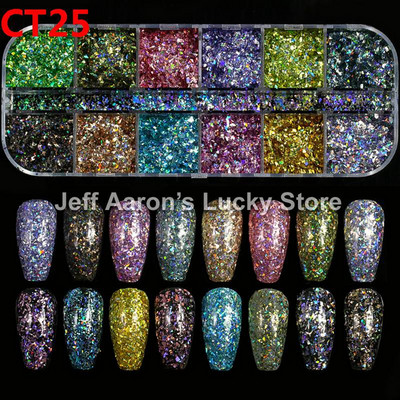 12 Color Laser Firework Glitter Gel Βερνίκι νυχιών πούλιες πούλιες Paillette ακανόνιστου σχήματος Chameleon για διακοσμήσεις νυχιών