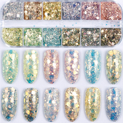 12 Color Laser Firework Glitter Gel Βερνίκι νυχιών πούλιες πούλιες Paillette ακανόνιστου σχήματος Chameleon για διακοσμήσεις νυχιών