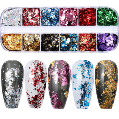 12 Color Laser Firework Glitter Gel Βερνίκι νυχιών πούλιες πούλιες Paillette ακανόνιστου σχήματος Chameleon για διακοσμήσεις νυχιών