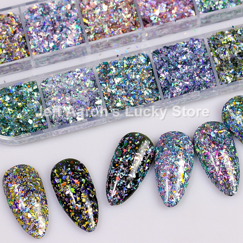 12 Color Laser Firework Glitter Gel Βερνίκι νυχιών πούλιες πούλιες Paillette ακανόνιστου σχήματος Chameleon για διακοσμήσεις νυχιών