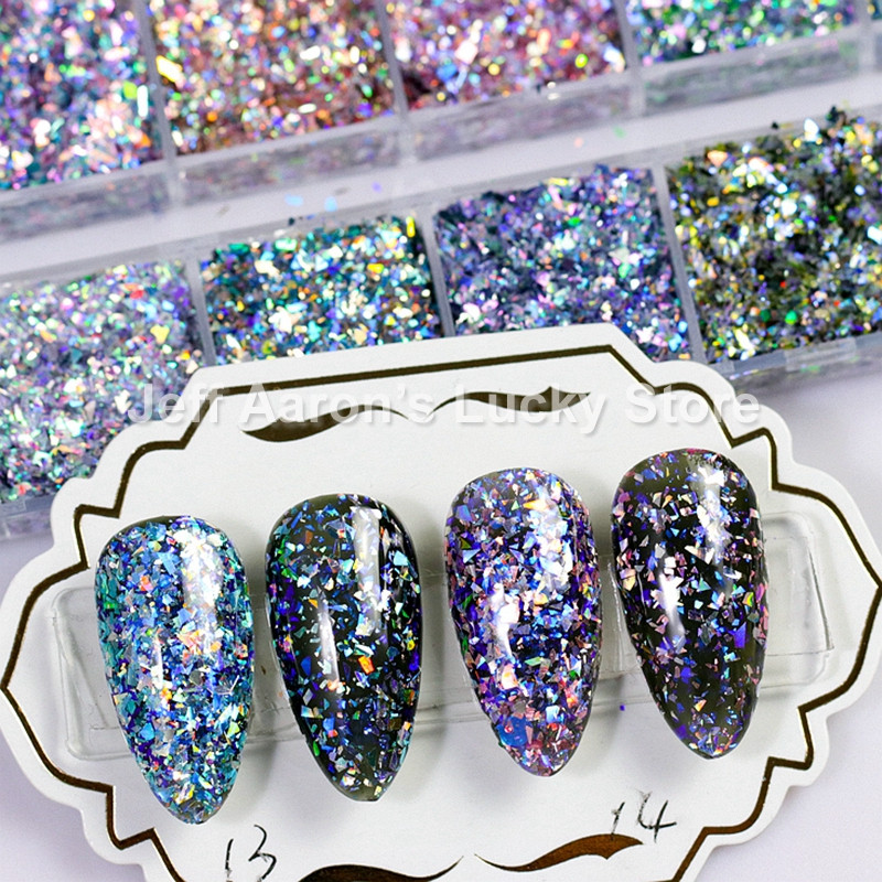 12 Color Laser Firework Glitter Gel Βερνίκι νυχιών πούλιες πούλιες Paillette ακανόνιστου σχήματος Chameleon για διακοσμήσεις νυχιών