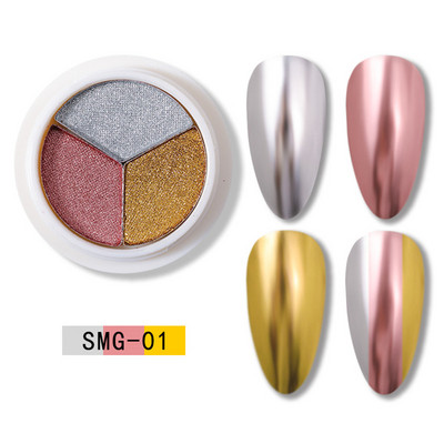 3 szín Holografikus Lézer Aurora Solid Mirror Köröm Glitter Púder Köröm UV Gél Lakk Pigment Nail Art Dekorációk Kiegészítők