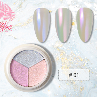 3 szín Holografikus Lézer Aurora Solid Mirror Köröm Glitter Púder Köröm UV Gél Lakk Pigment Nail Art Dekorációk Kiegészítők